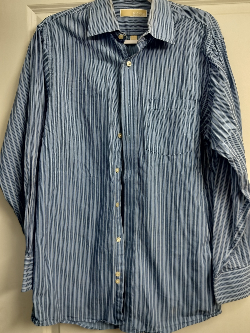 Michael Kors Men’s Blue Stripe Cotton Dress Shirt